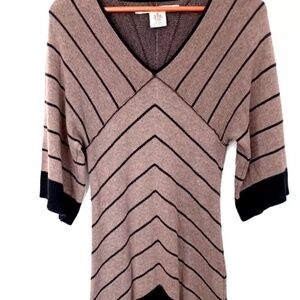 max studio womens bell sleeve sweater dress brown black chevron pattern size xs